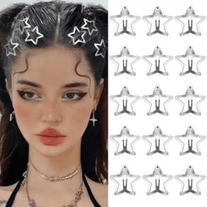 סט 15 קליפסי שיער כוכב כסף Y2K